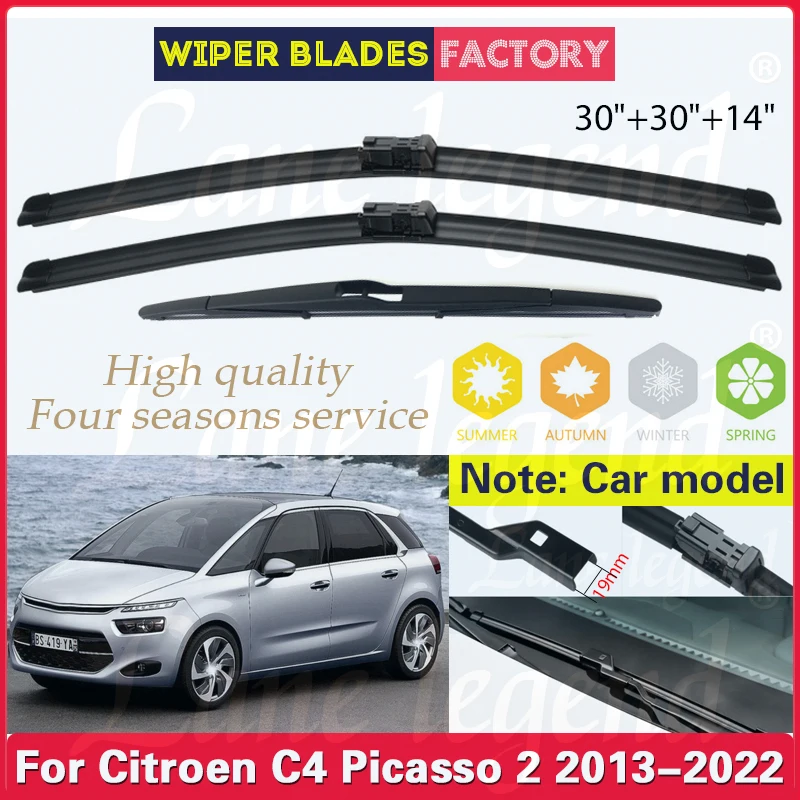 For Citroen C4 Picasso 2 2013-2022 Wiper Front Rear Wiper Blades Windshield Windscreen Window Brushes 30