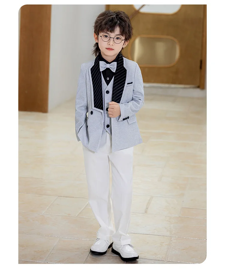 Kinderanzug-Set, Jungen Neujahrs-Bühnenkostüm, Laufsteg-Show Moderator-Outfit, Auftritts-Kostüm, Blazer für Blumenmädchen Geburtstagsfeier A5052 – Detail 14