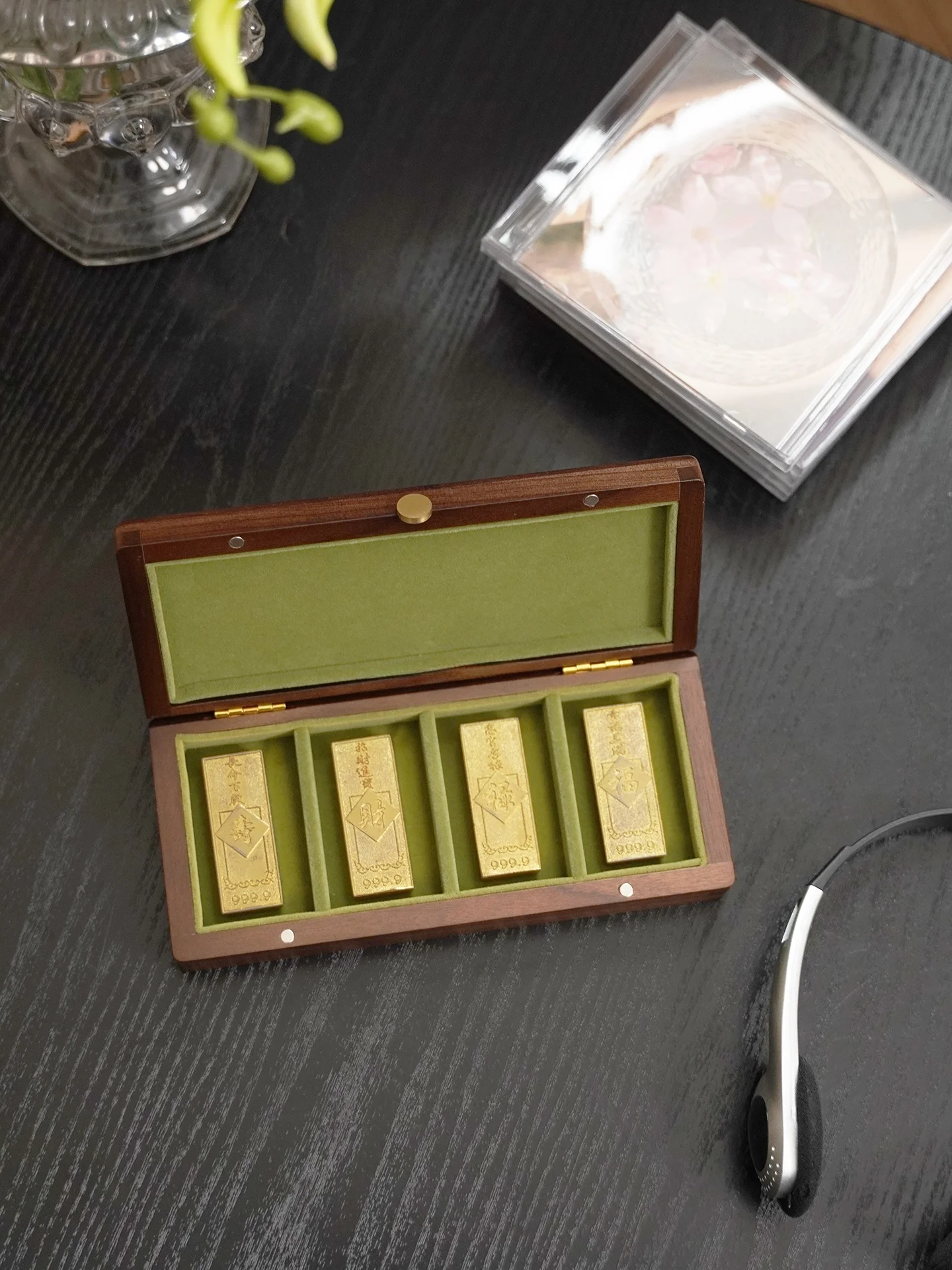 高級木製保管箱-金塊用-銀行級-本物の木製金具-三つのゴールドジュエリーボックス-酸化防止-ロック付き-デスクトップ用