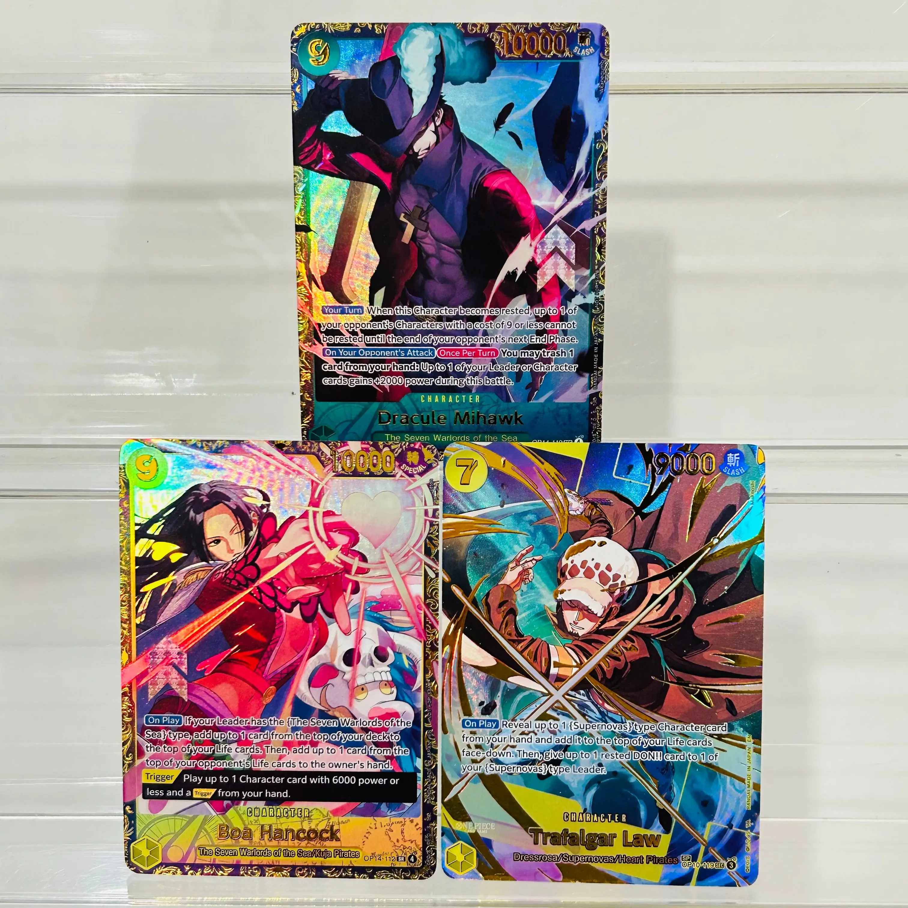 

One Piece 3pcs Dracule Mihawk Boa Hancock Trafalgar Law Gold Foil Texture Perfect Condition DIY Premium Anime Collection Card