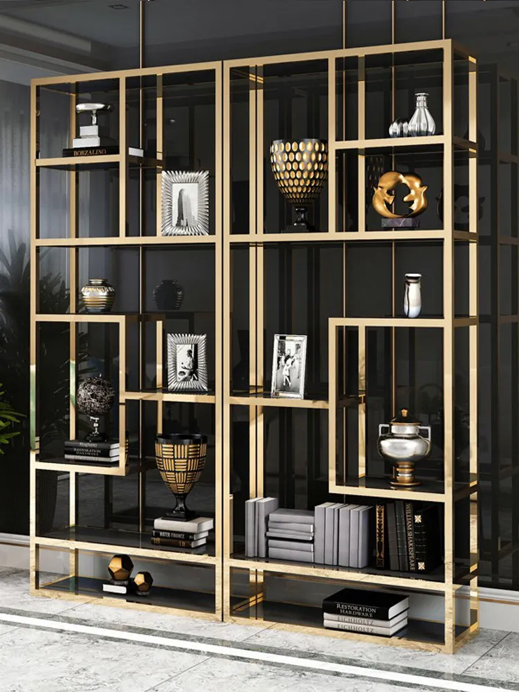 Stainless steel bookshelf floor-to-ceiling multi-layer shelf modern simple living room display shelf