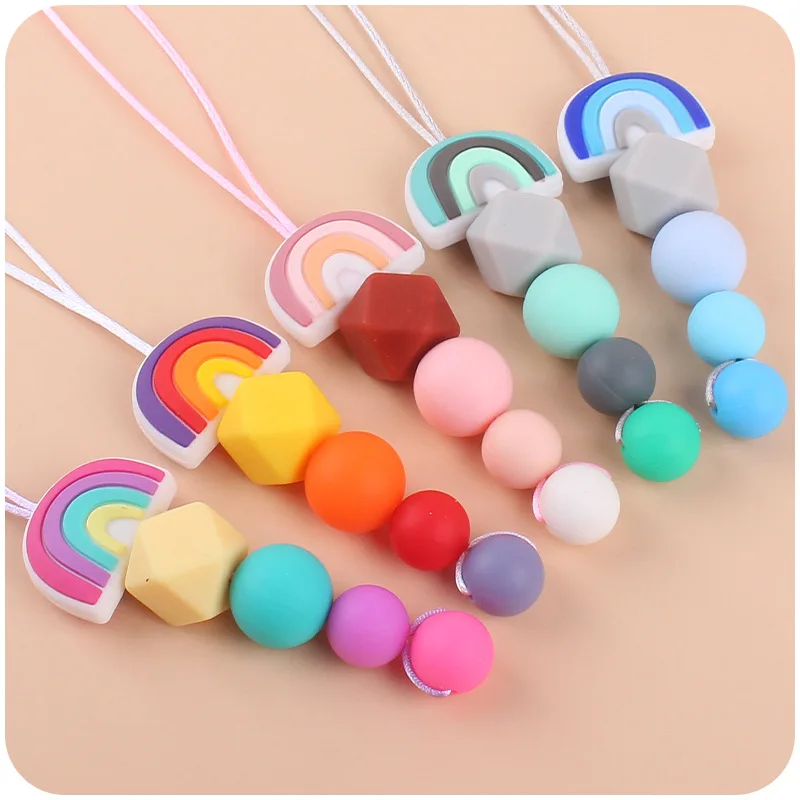 Baby Teether Food Grade Silicone Beads Nursing Mom Necklace Baby Gift BPA Free baby gum chewing pendant Accessories Toys