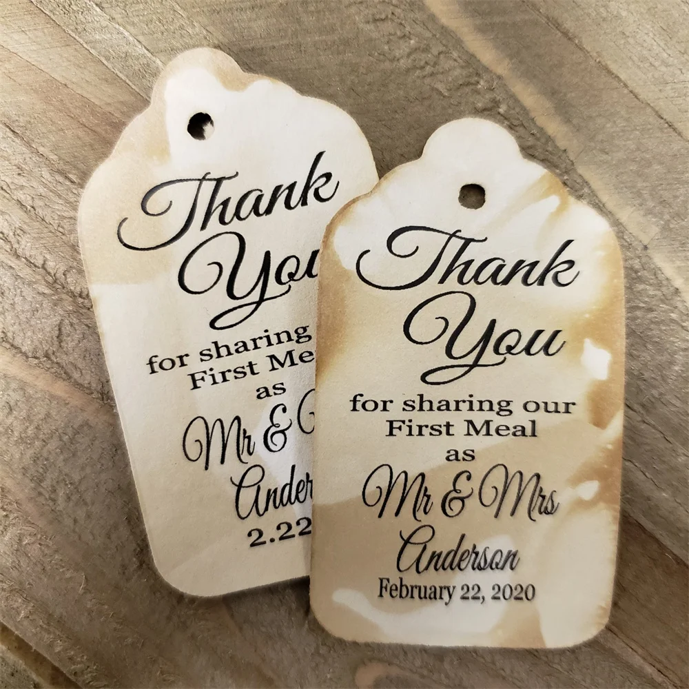 50PCS Thank you for Sharing our First Meal as Mr and Mrs (my MEDIUM tag) ,Personalized Wedding Favor Tags