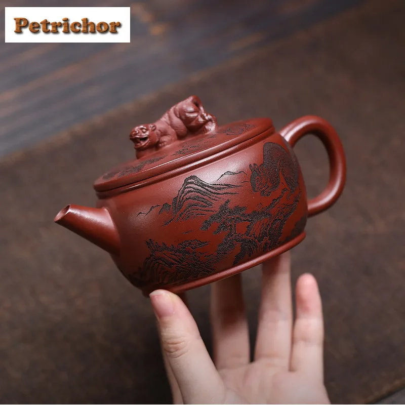 260 مللي ييشينغ أباريق الشاي الطين الأرجواني اليدوية وعاء عيار كبير الخام الخام الأحمر الإنحدار الطين الشاي تخمير غلاية مع مصفاة شاي زيشا #2