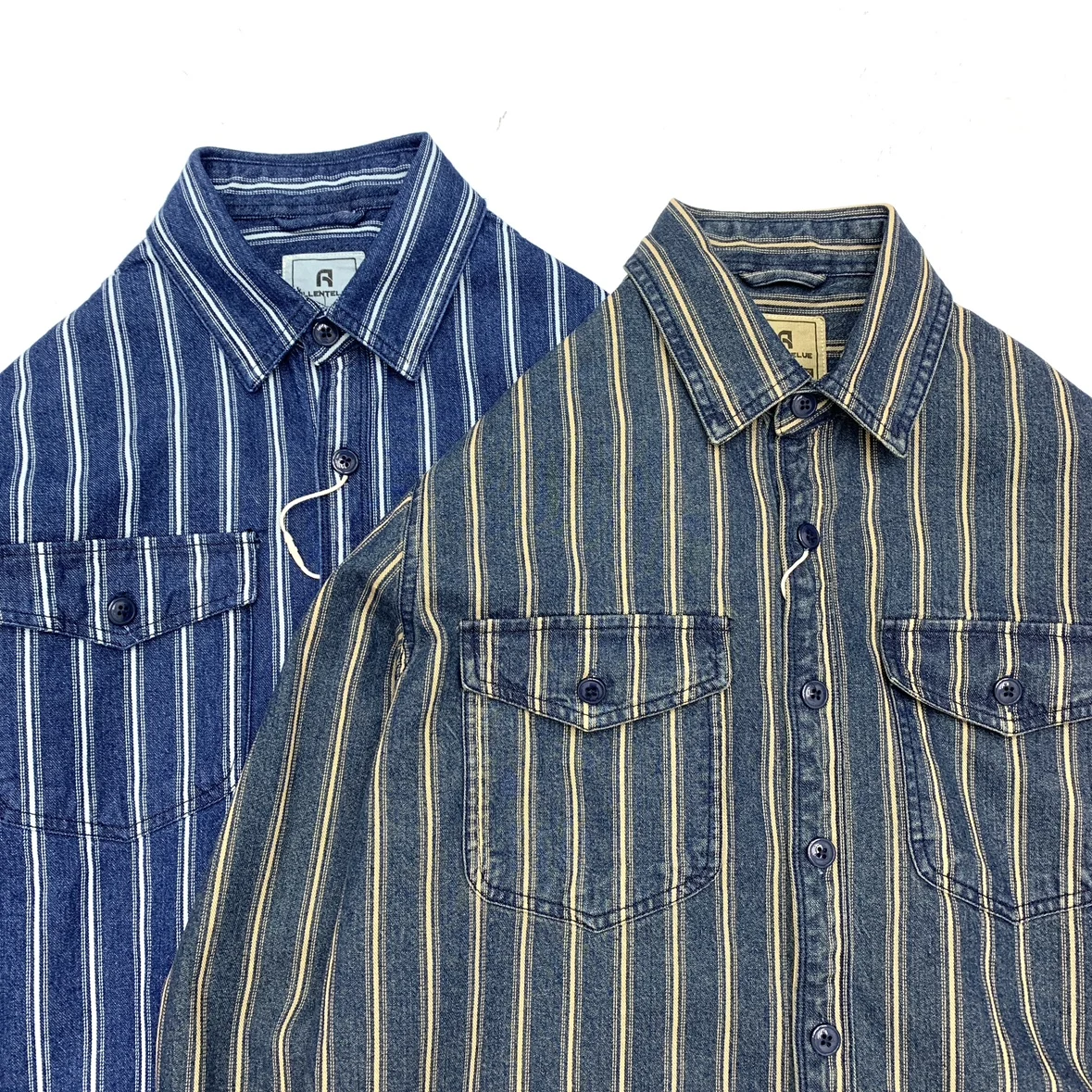 2025 Autumn New American Retro Heavyweight Long-sleeved Lapel Striped Denim Shirt Men's Fashion Washed Old Loose Casual Blouses