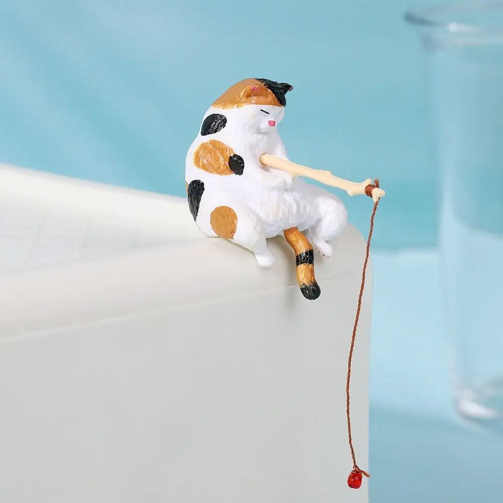 Miniature Fishing Cat Ornament Resin Hanging Design Fish Tank Ornament Cartoon Style Creative Design Aquarium Decoration