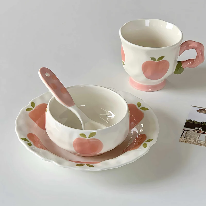 Underglaze Ceramic Tableware Household Rice Soup Bowl Dinner Plate Pastry Plates Breakfast Dish Spoon Exquisite