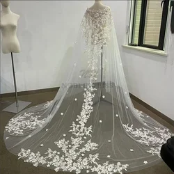 Appliques Long Bridal Wrap 3D Flowers Shawl Wedding Cape Dress Women Jacket Customized