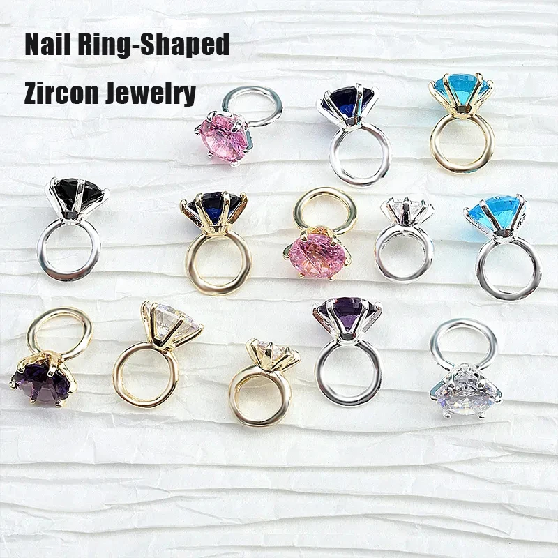 5Pcs Round Clear Zircon Ring Nail Art Luxury Charms 3D Alloy Gold&Silver Wedding Large Crystal Diamond Nail Decor DIY Nail Parts