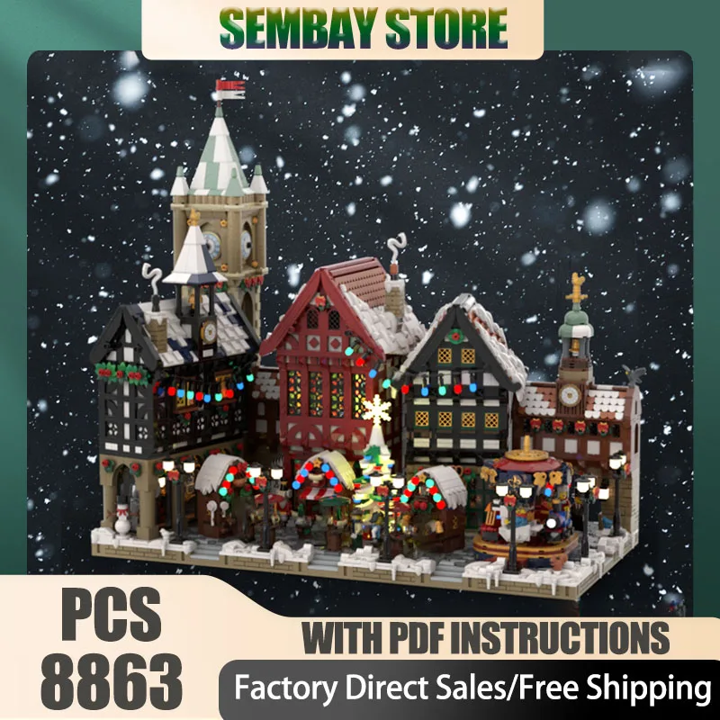 ตัวต่อโมเดลอาคารเมืองเก่าสไตล์เยอรมันสำหรับเทศกาลคริสต์มาส ของเล่นตัวต่อเทคโนโลยีแบบประกอบเอง ของขวัญสำหรับเทศกาลคริสต์มาส