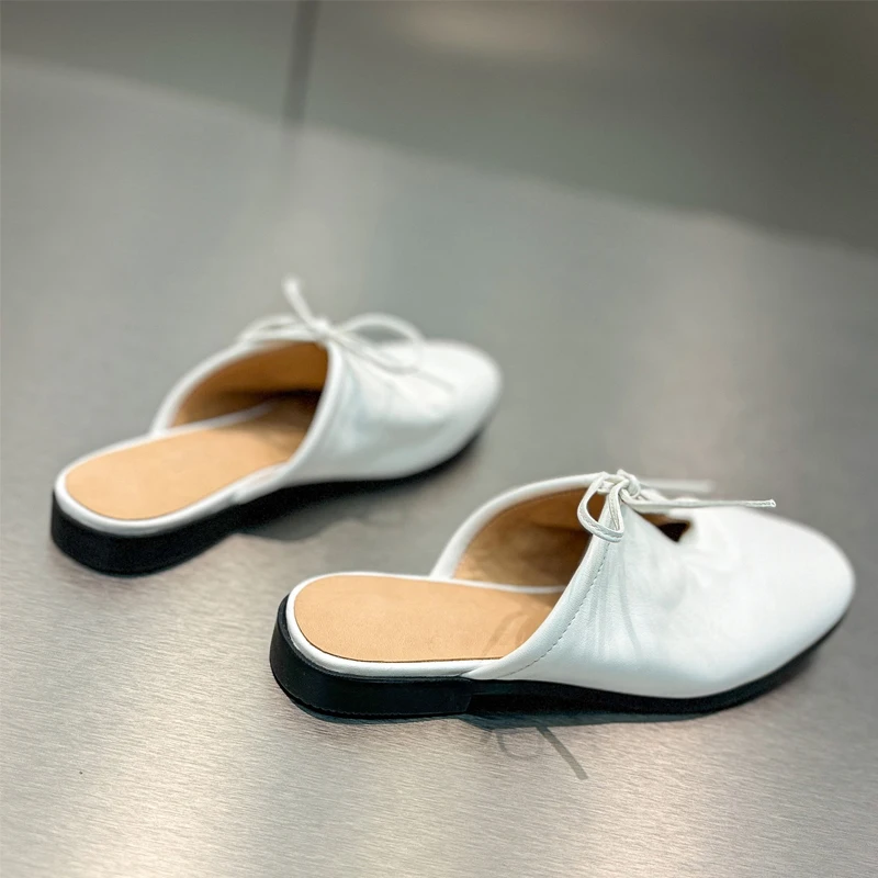 BOLOLIA High Quality Flat Mules Outdoor Casual Genuine Leather Slides Solid Color Fashion Slip On Ladies Slippers