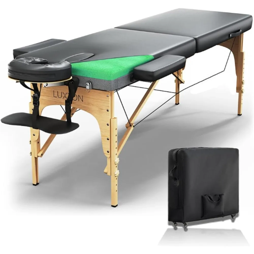 Premium Foam Massage Table - Easy Set Up - Foldable & Portable with Rolling Case ADJUSTABLE HEIGHT STRONG AND STURDY SUPPORT