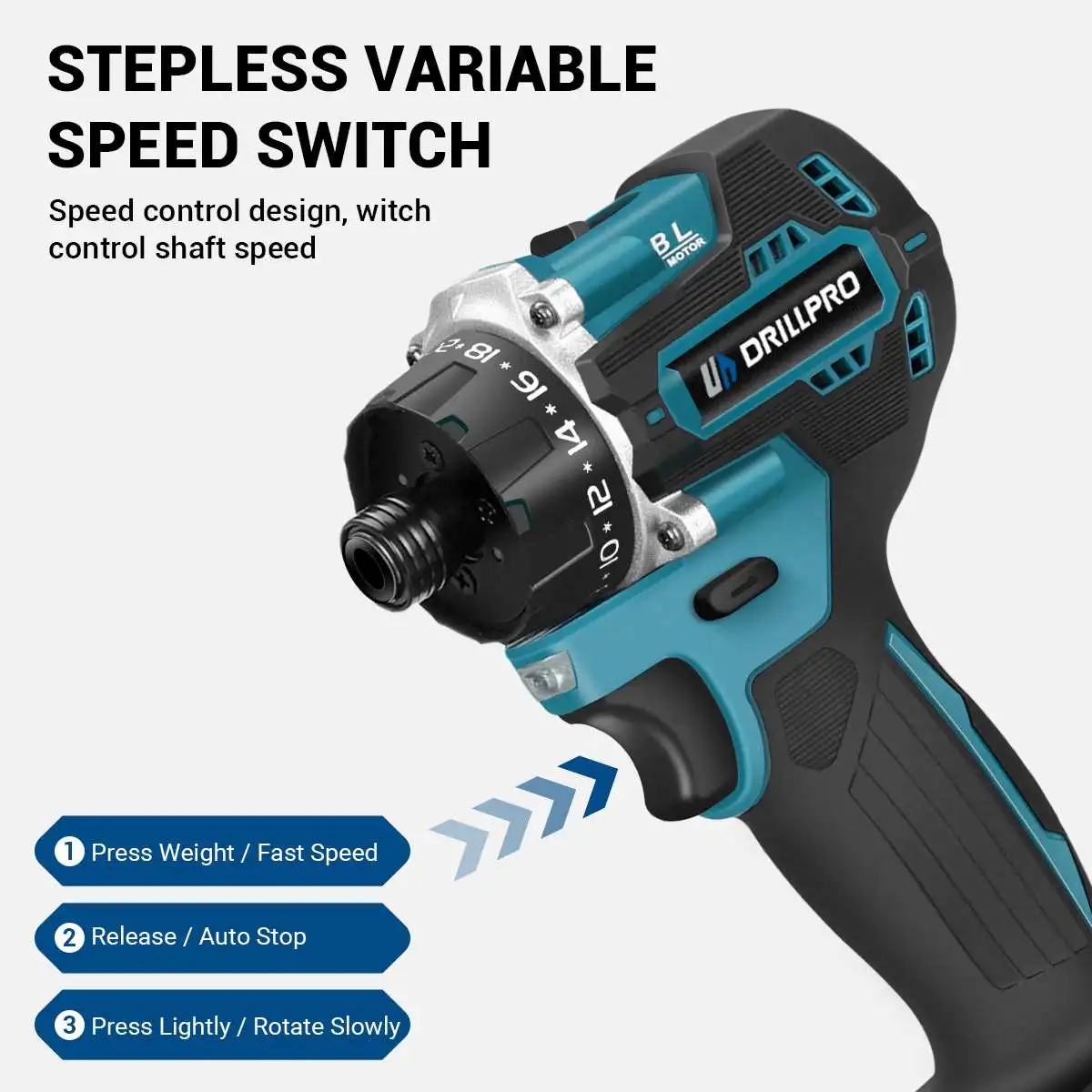 Drillpro 20+1 Torque 1/4inch Brushless Electric Screwdriver Cordless 280N.m Electric Drill Power Tool For Makita 18v Battery