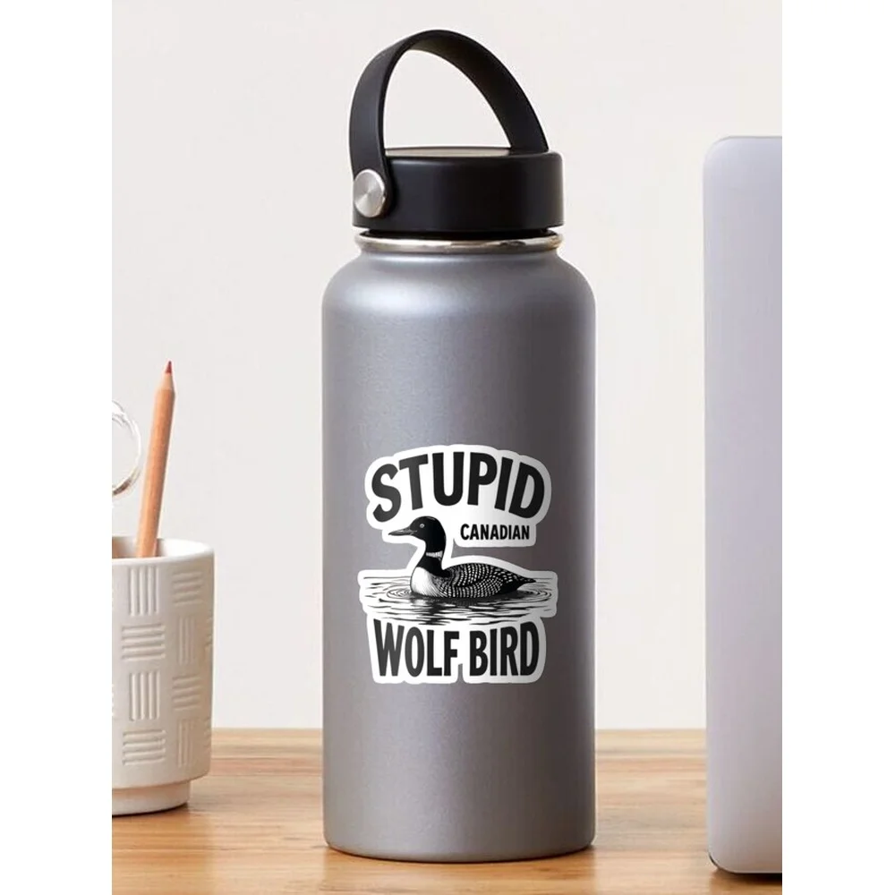 Stupid Canadian Wolf Bird Graphic – Absurd Nature Humor Sticker For Laptop Decor Bedroom Car Cute Cartoon Art Fashionable Public