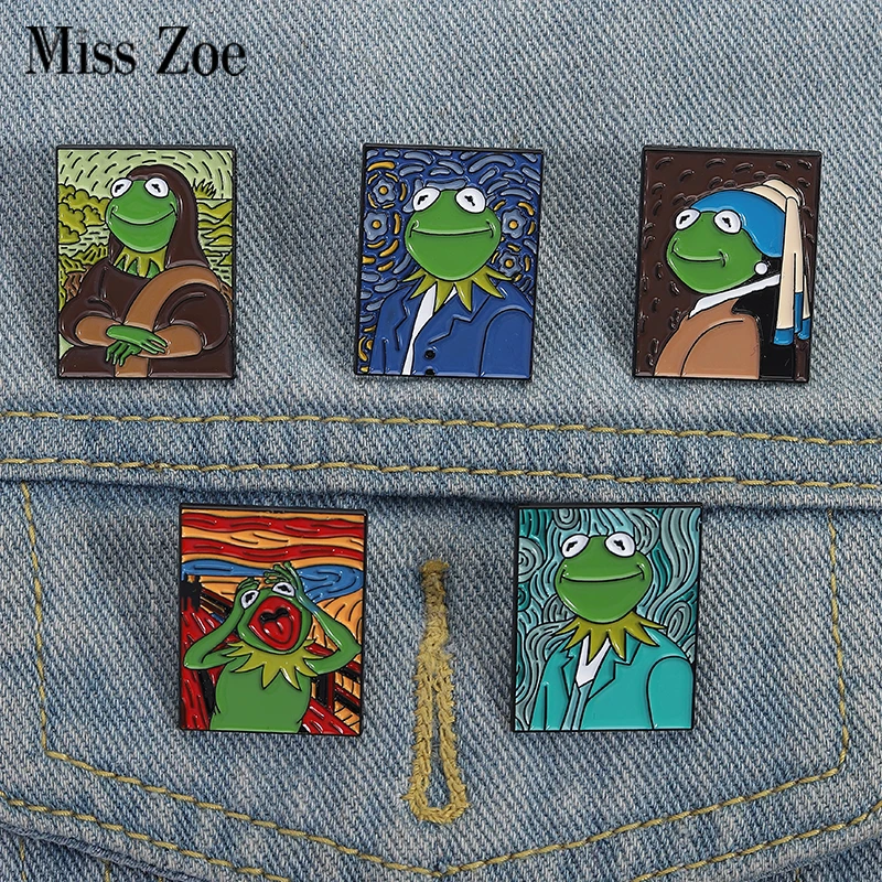 Berühmte Frosch-Ölgemälde, Emaille-Anstecknadeln, individuelle Ölkunst, Broschen, Anstecknadeln, Kleidung, Tierschmuck, Geschenk für Kinder und Freunde
