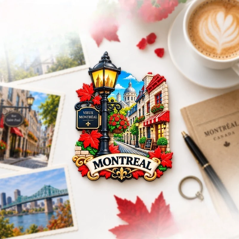 Montreal Old Street Lamp Fridge Magnet - Nostalgic 3D Canadian Souvenir Unique French-Canadian Gift for Travel & Vintage Decor
