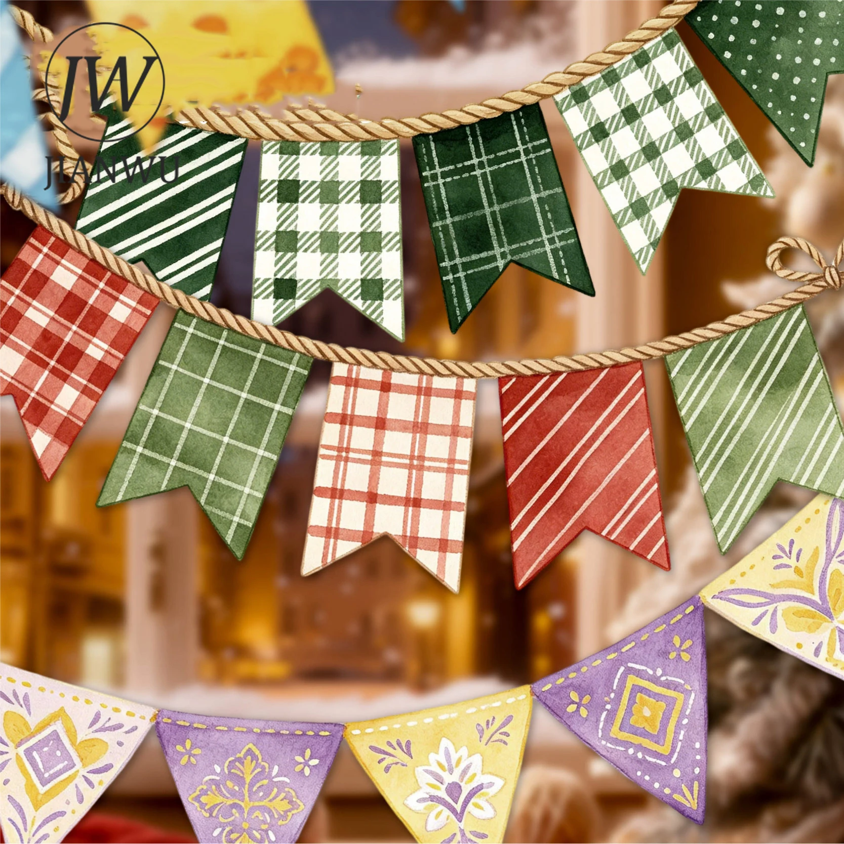 JIANWU Colorful Flag Series Vintage Festival Banner Landscape Material Collage Scrapbooking Sticker Creative Journal Stationery