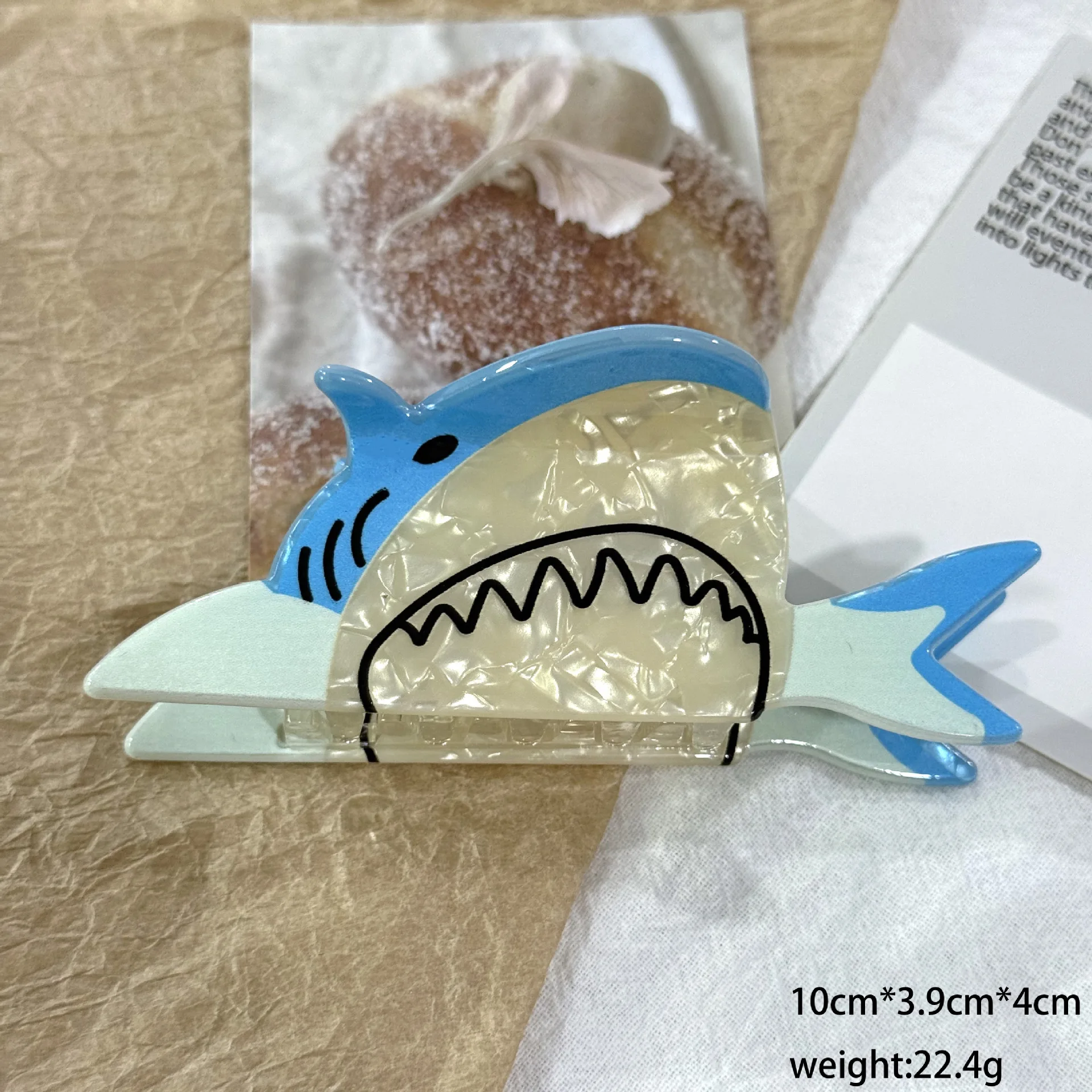 مشبك شعر على شكل حيوانات المحيط، مشبك صيفي على شكل سمكة استوائية على شكل سمكة قرش للنساء، مشبك شعر فريد من نوعه من الخلف