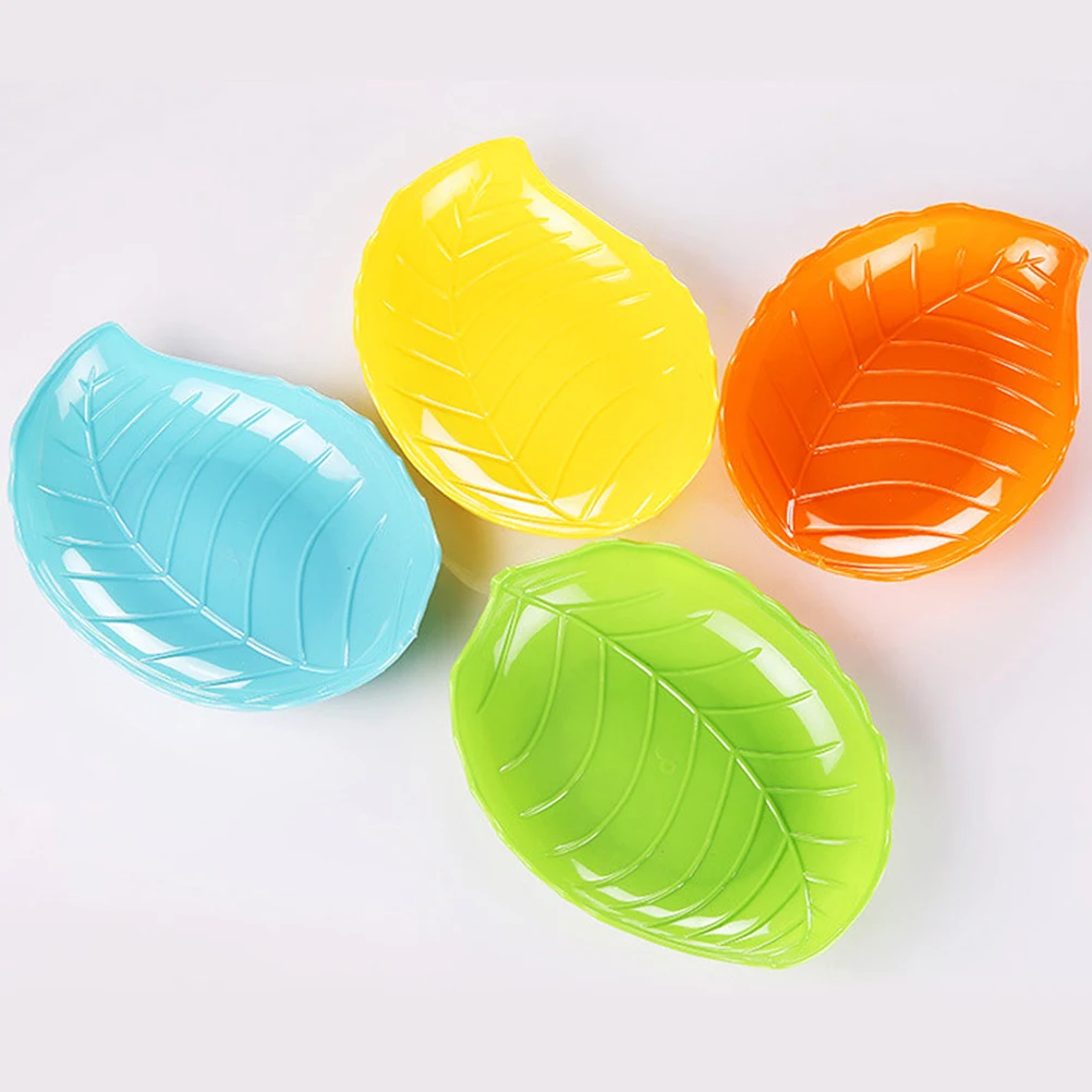 

12pcs Tray Green Plastic Party Leaf Shaped Fruit Plate Snack Plate Salad Bowl Home Decor Household Fruit Tray Reusable