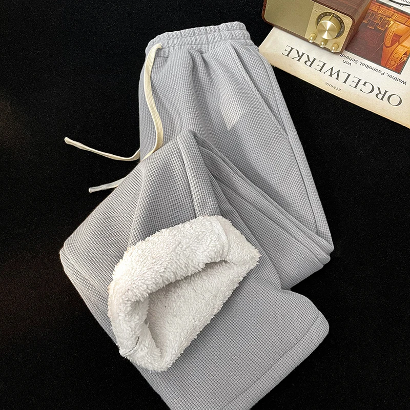 

Мужские зимние утепленные брюки из вельвета, свободные широкие повседневные брюки прямого кроя, американские утепленные брюки из плотной ткани