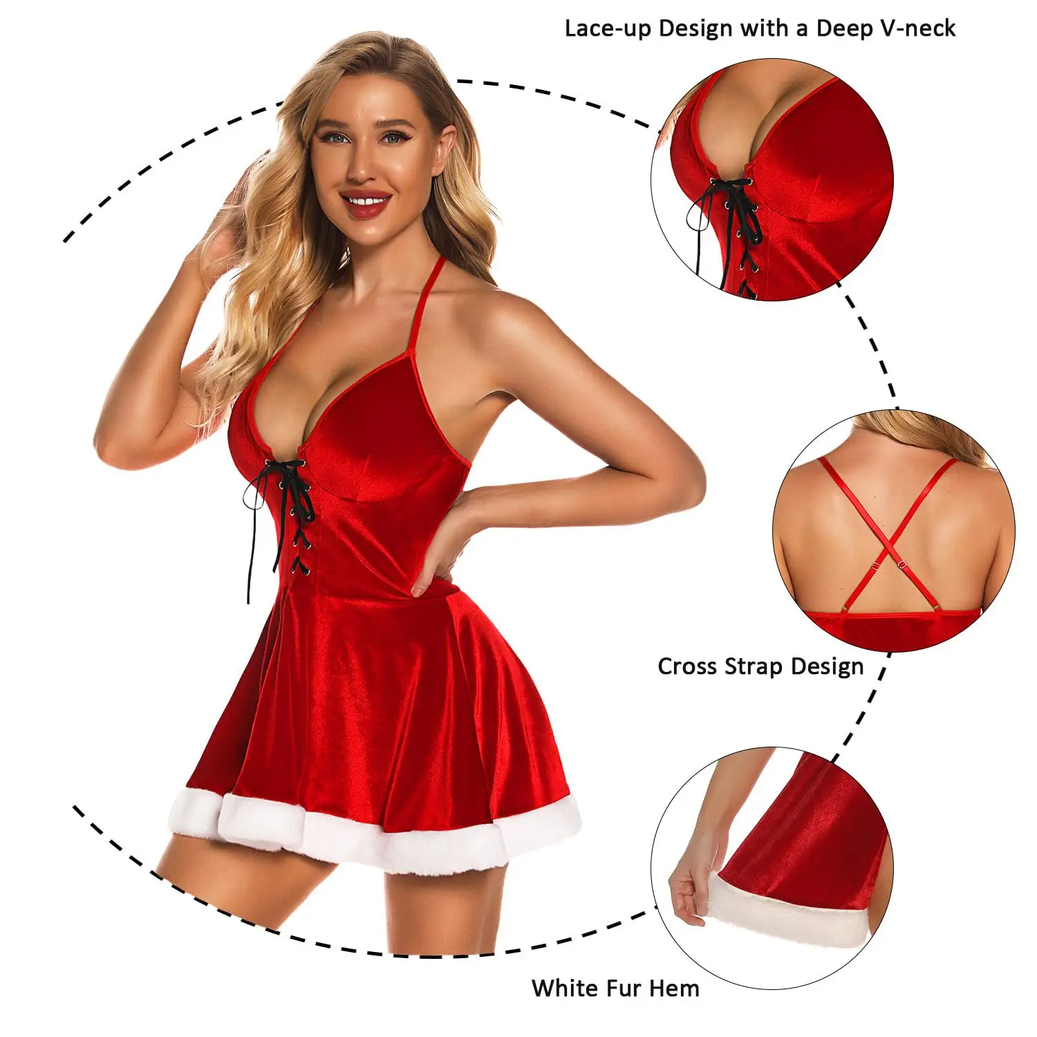 Sexy Dresses Women Christmas Lingerie Set Pajamas Set Female Red Velvet Sexy Lingerie Nightgown Pajamas Dress