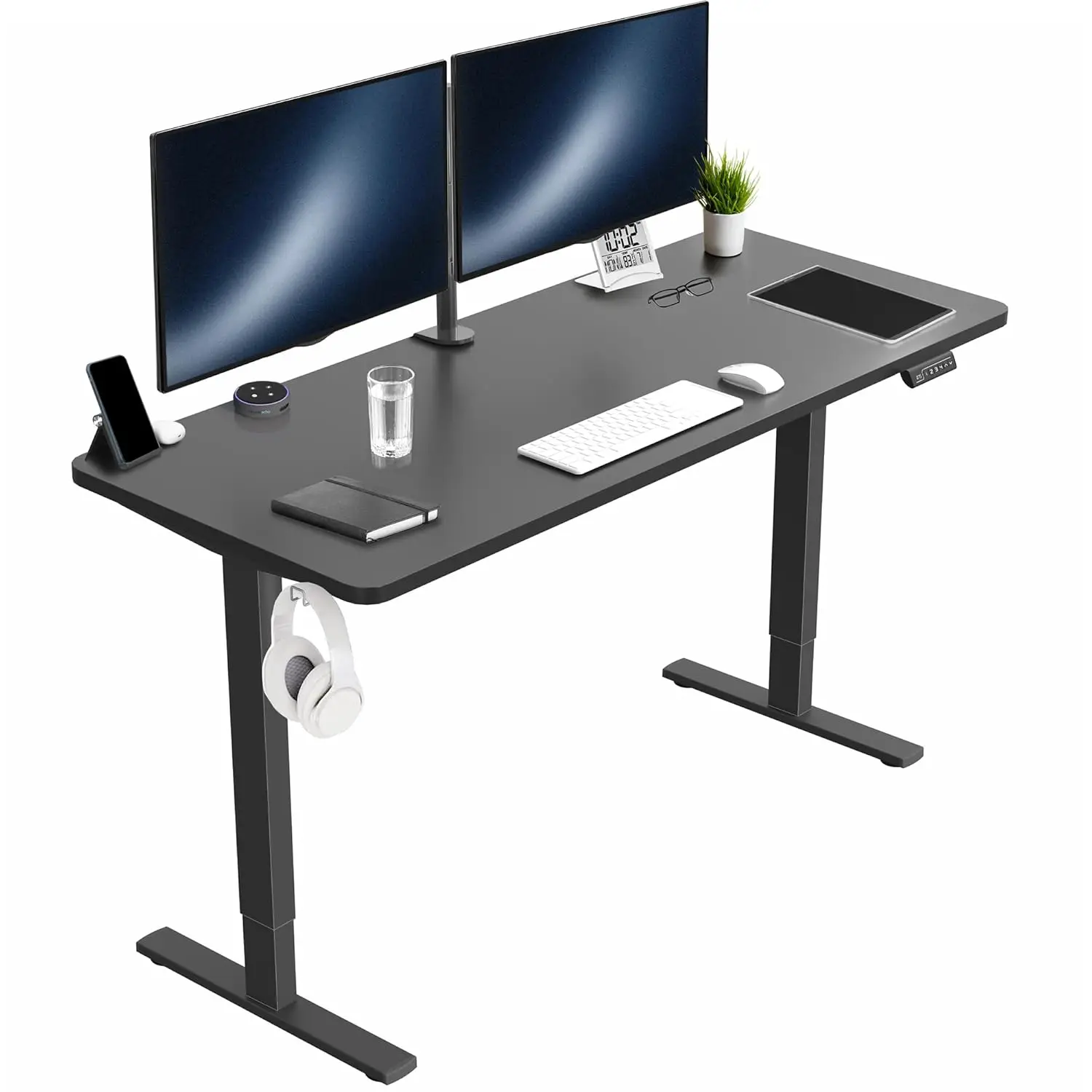 #Electric 60 x 24 in Standing Desk, Memory Height Adjustment, 1B Series, Holds 220 lbs, One-Piece Black Top, Black, Customized
