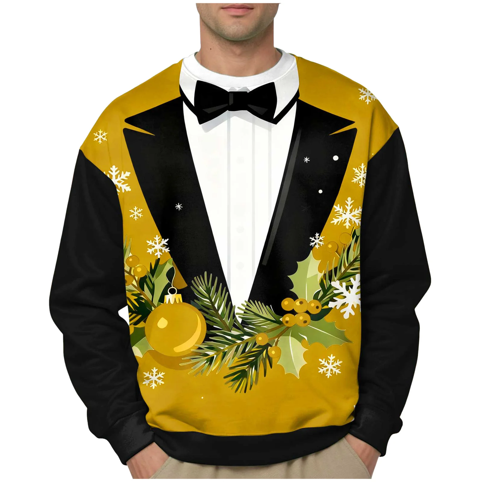 

Workout Jacket Men's Fleece Lined Crew Neck Hoodless Sweatshirt Christmas Festival Fun Suit Print Zip Jacket Hoodie Men