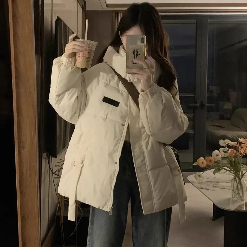 

Women Winter Jacket 2025 New Thicken Cotton Warm Hooded Puffer Coat Long Sleeve Loose Office Jacket Zipper Solid Casual Outerwea