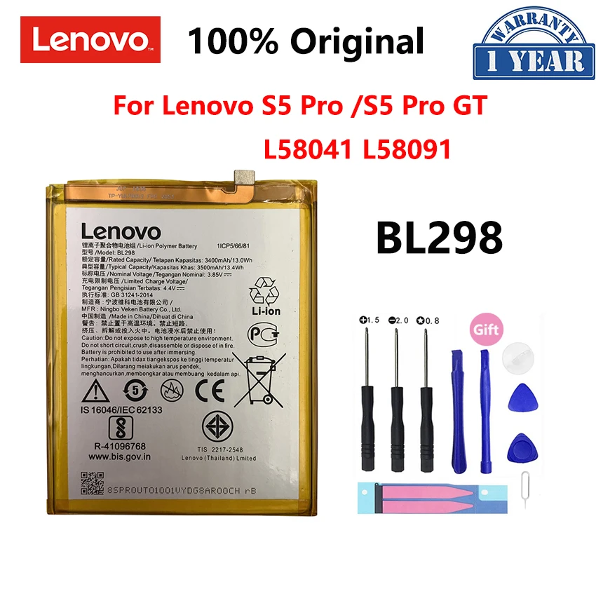 

100% Original 3500mAh BL298 Battery For Lenovo S5Pro S5 Pro GT L58041 L58091 BL 298 Replacement Phone Batteries Bateria