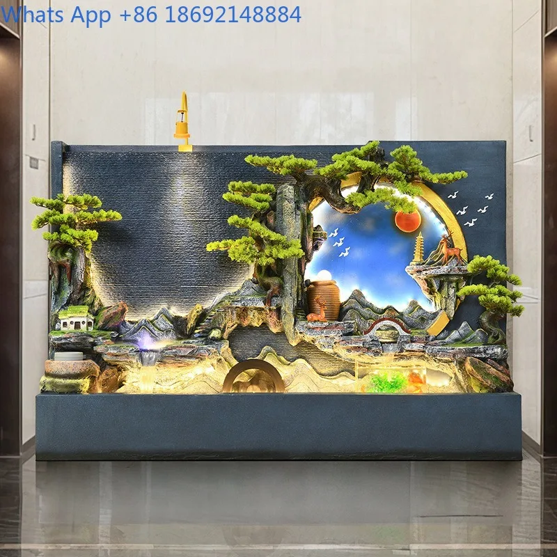 Large Water Curtain Wall Rockery Water Fountain Living Room Wealth-Attracting Fish Tank Ornament