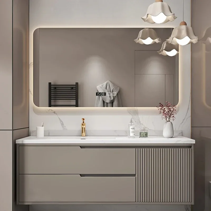 Bathroom Cabinet Vanity Sink Furniture Combination Oak Smart Mirror Cabinet Lacquered Slate Seamless Penetration Anal Basin Sink