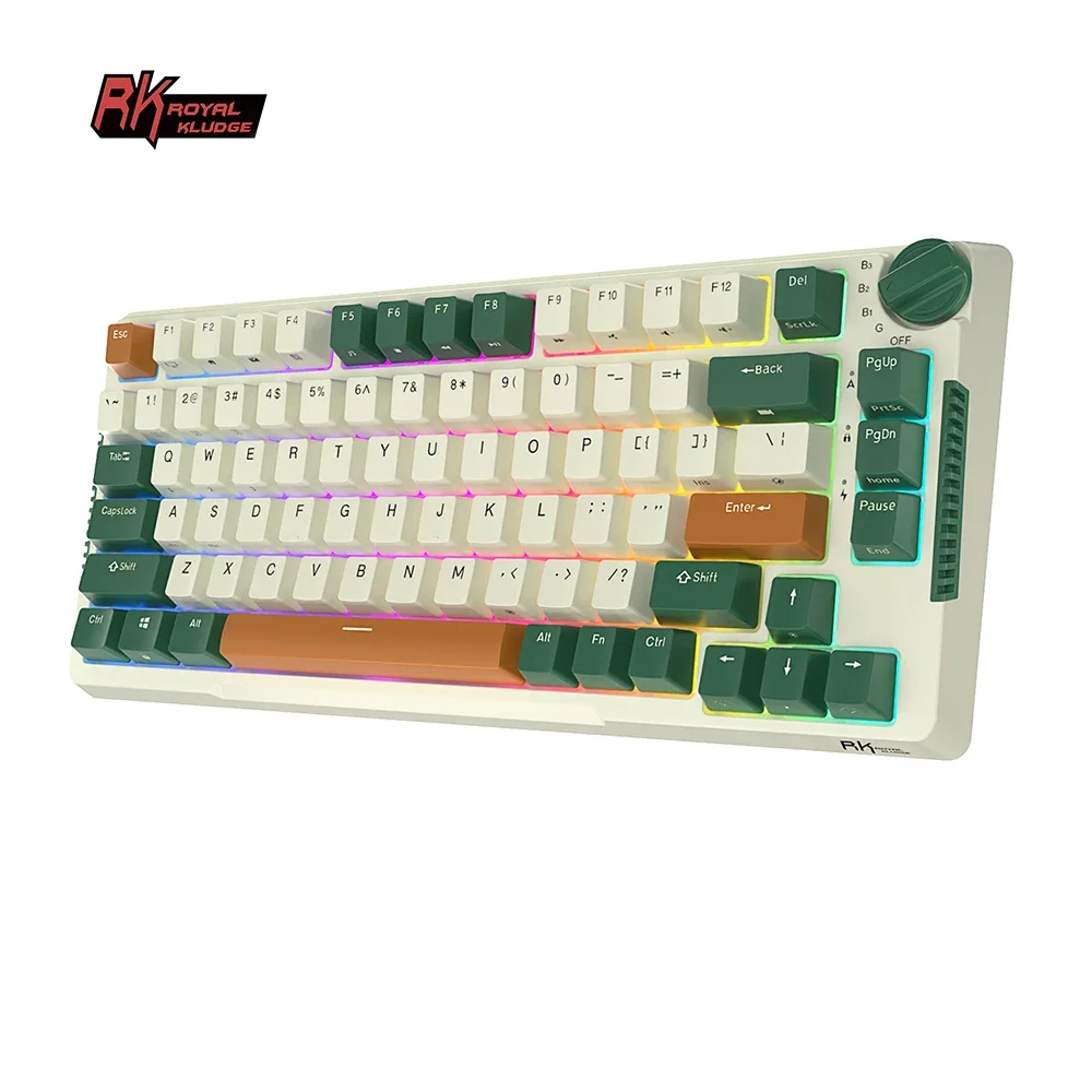 

Royal Kludge RK H81 latest color matching gasket gaming keyboard 81 keys color matching keycap RGB mechanical keyboard with knob