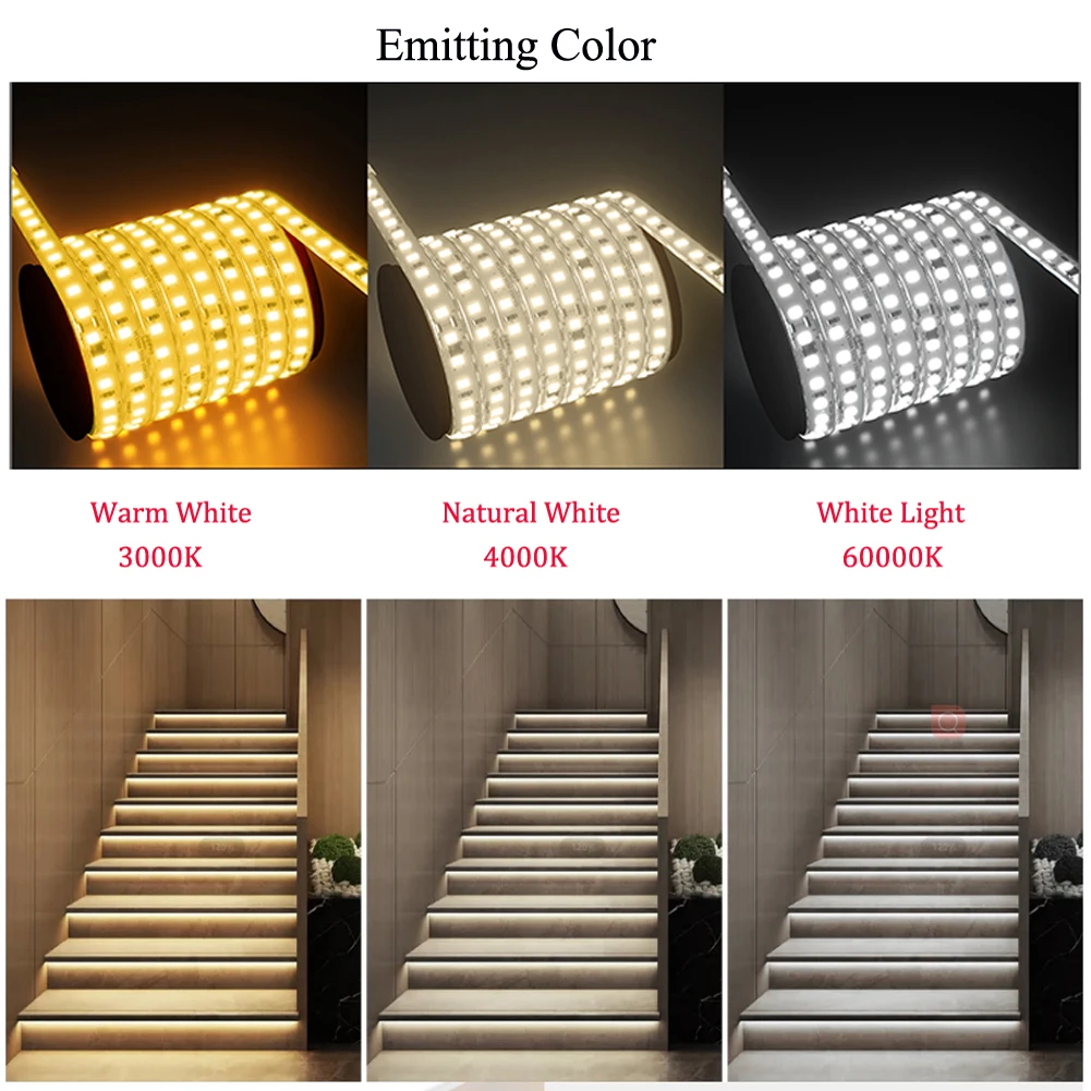 120 LED/m LED-Streifenlicht, 220 V, flexibel und 10 cm, schneidbar, weiche Lampenleiste, 2835 Klebeband, EU-Stecker, Eitelkeit, Schrank, Kleiderschrank, Heimdekoration