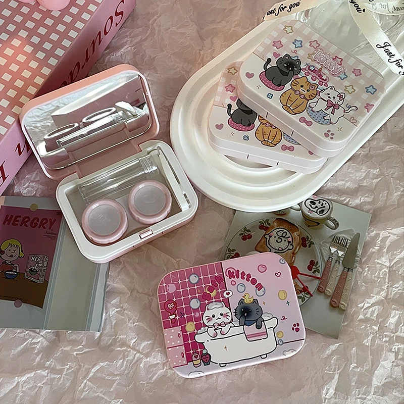 Cartoon Contact Lens Box Portable Contact Lens Case For Girls Cute Beauty Pupil Storage Container Travel Set