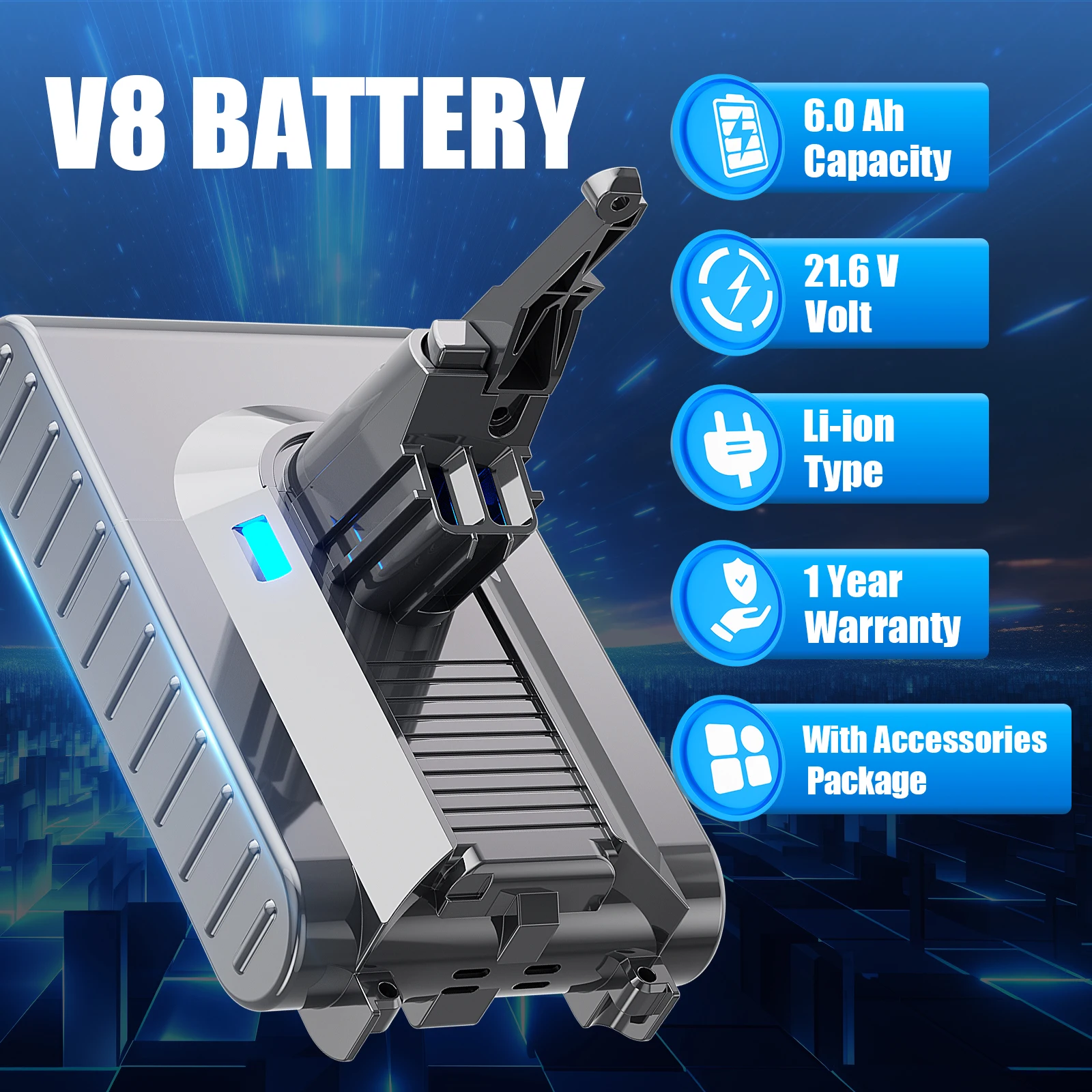 8000mAh for Dyson V8 21.6V 8.0Ah Li-Ion Rechargeable Bateria Vacuum Cleaner Battery With Pre-Filter v8 Post-Filter Battery