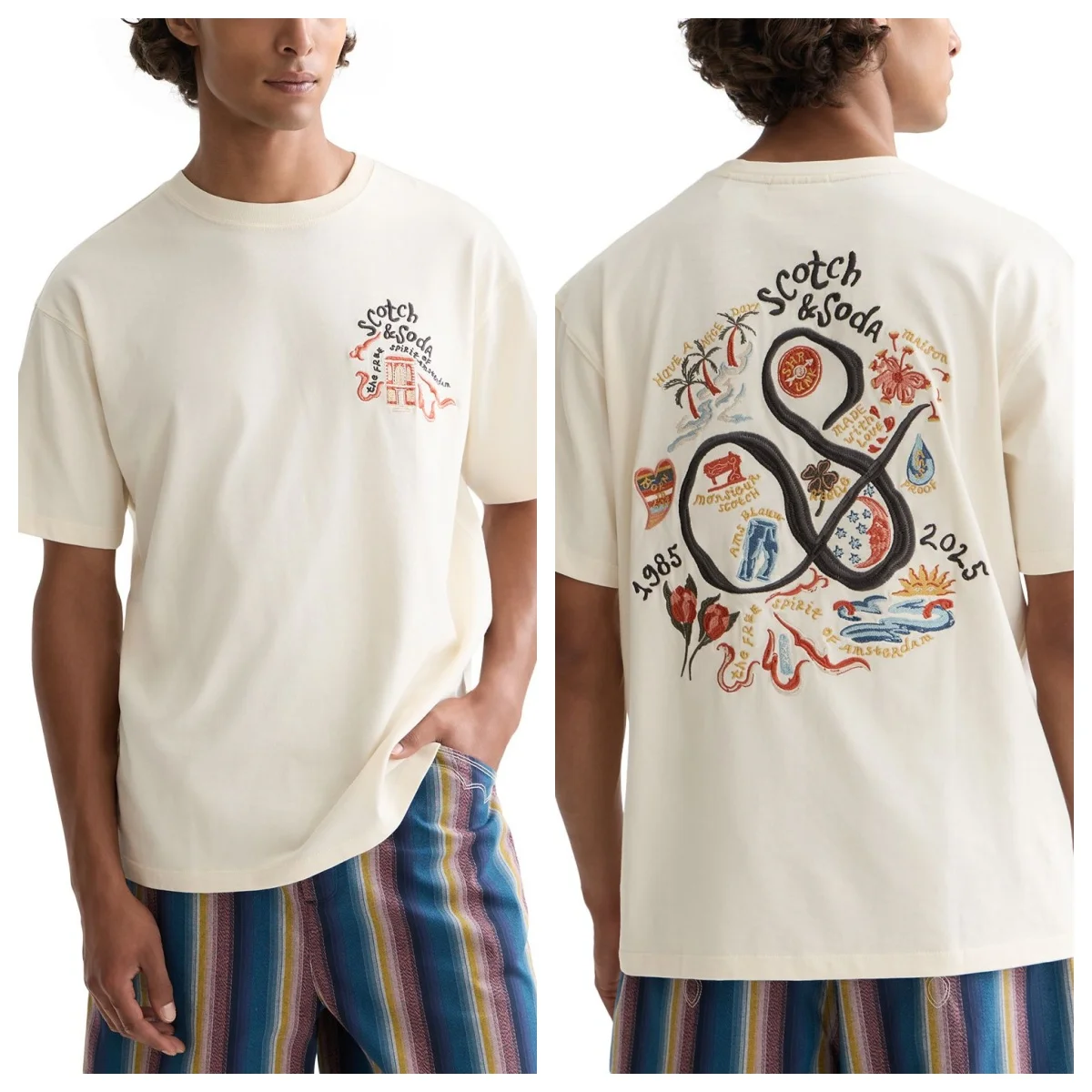 Camiseta de manga corta del 40 aniversario de Scotch & Soda, estilo unisex de lujo de alta gama, tanto para hombres como para mujeres