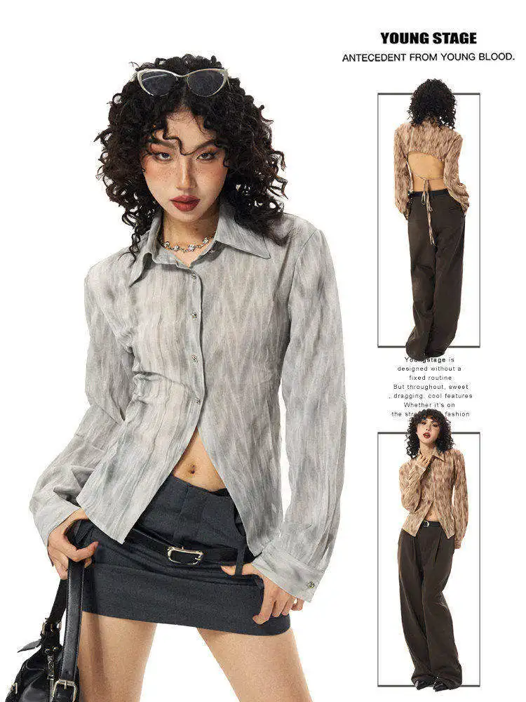 

Young Stage American Sle Spicy Girl Texture Waist-Cinching irt Women's Summer Thin Sun Protection irt Collar Long ...