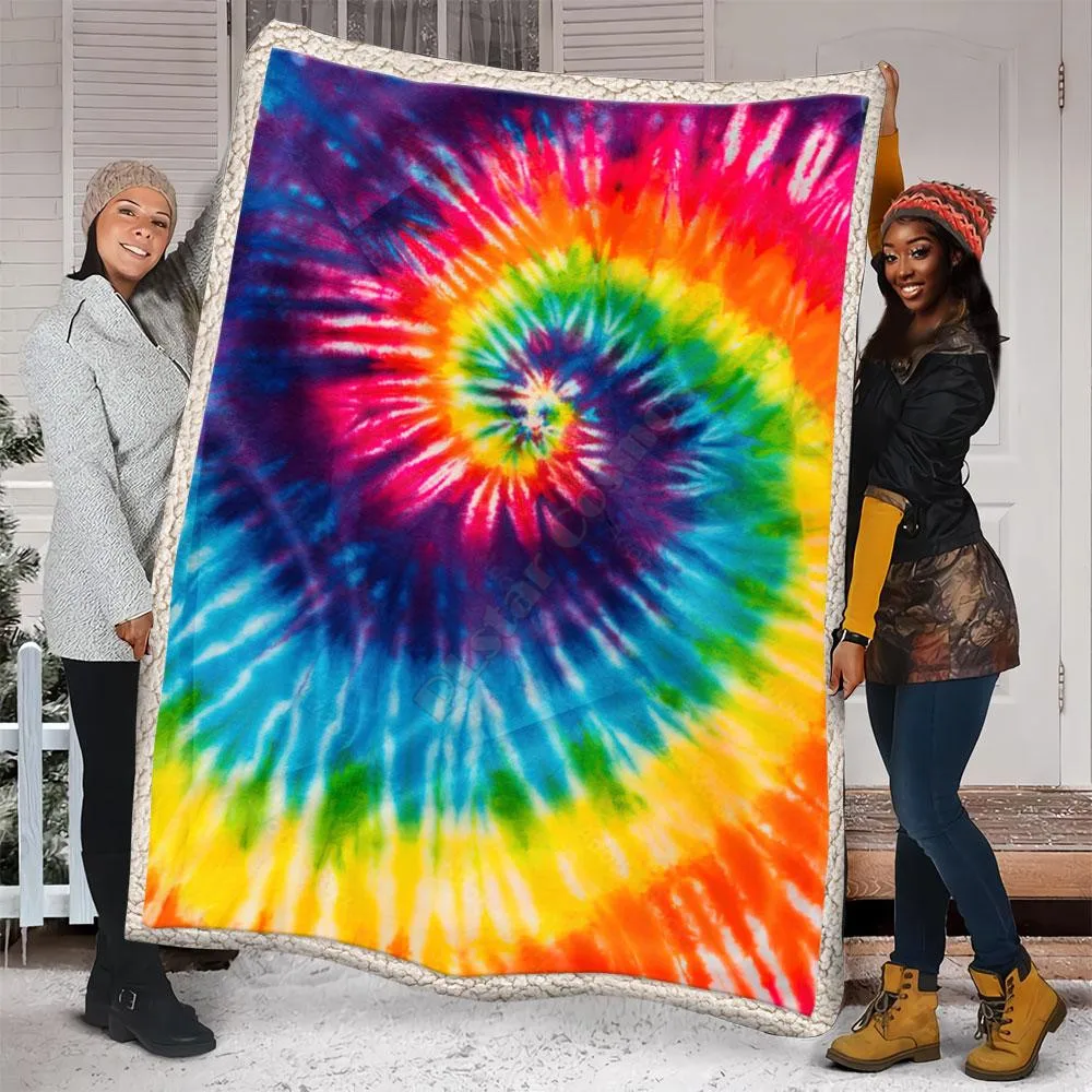 

Hippie Tie Dye Blanket 3D Printed Fleece Blanket on Bed Home Textiles Dreamlike Sherpa Blanket Adult For Kids