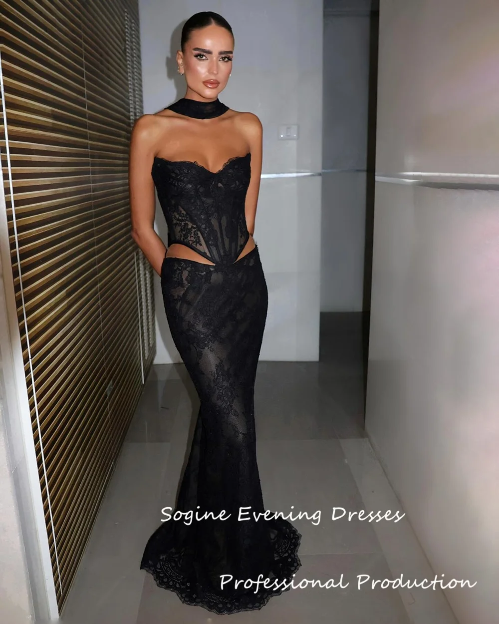 

Sexy Lace Prom Dresses 2025 Strapless Cut Out Evening Dress With Scarf Mermaid فساتين سهرة Formal Bodice Evening Gowns