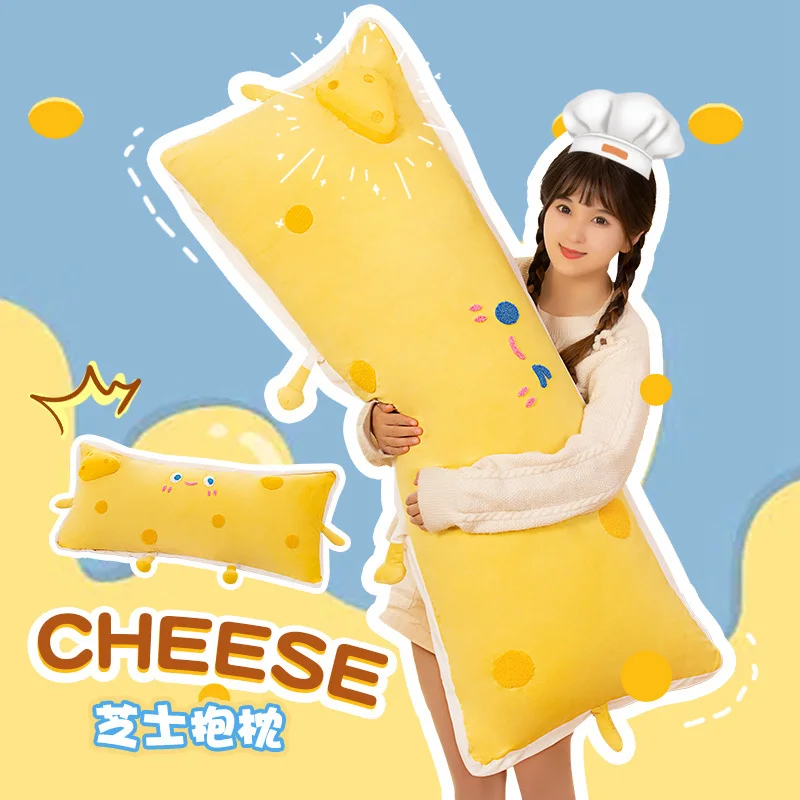 Kawaii Square Cheese Plush Toys Cartoon Stuffed Soft Food Sofa Chair Cushion Home Decor Girls Sleeping Long Pillow for Kids Gift