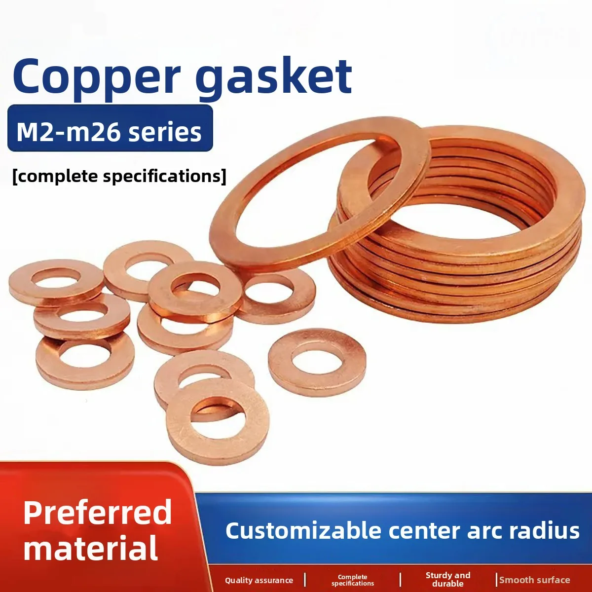 Guangluo Height-1.0mm X Diameter 2-60mm 99.9% Copper Flat Washer Gasket Sealing Ring
