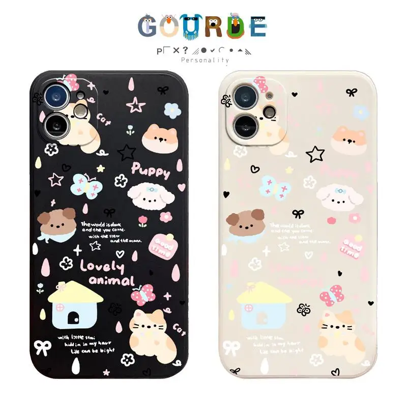 

Gourde Cute Dog Cat Cartoon patterns Phone Case for Iphone 16 15 14 12 13 11 Pro Max IP 7 8 Plus Iphon X XS XR Xs Max