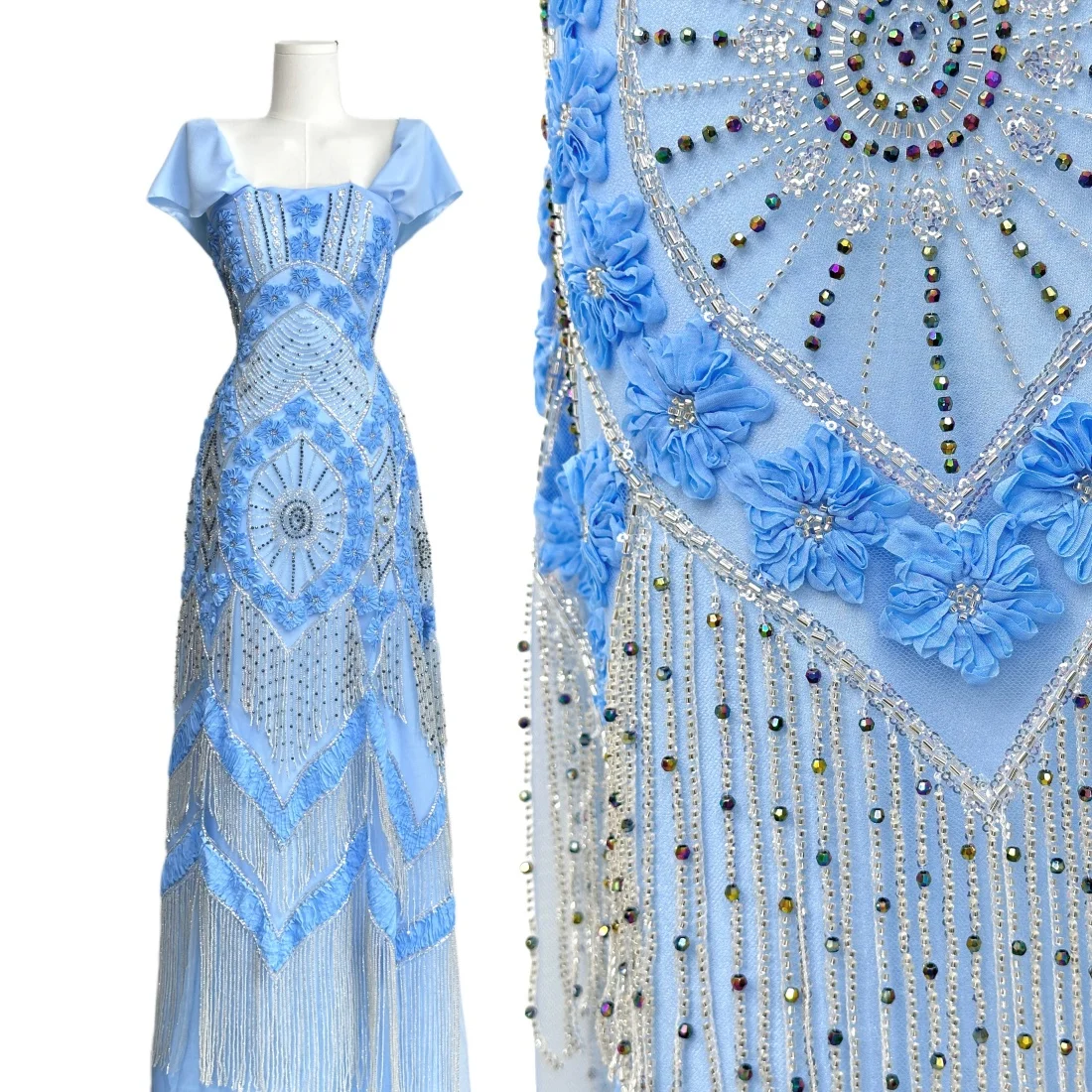 Luxury African Lace Fabric High Quality Elegant Nigerian Net Embroidered Beads French Heavy Lace Fabric 5 Yards with Sequins