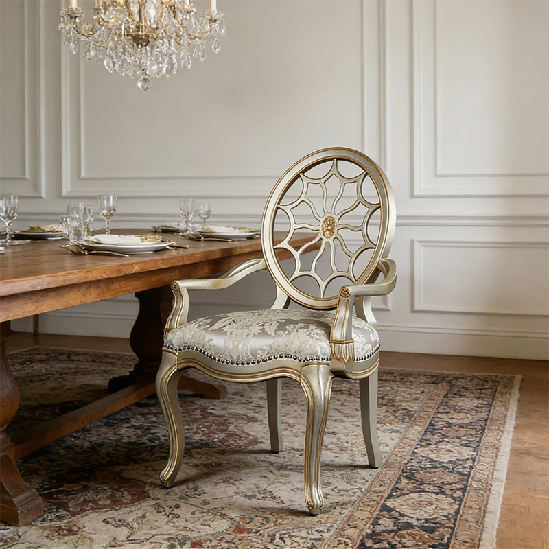 

！@Customized Your Project French Style Luxury Round Back Designer Royal Solid Wood Dining Armchair for Villa Home Furniture
