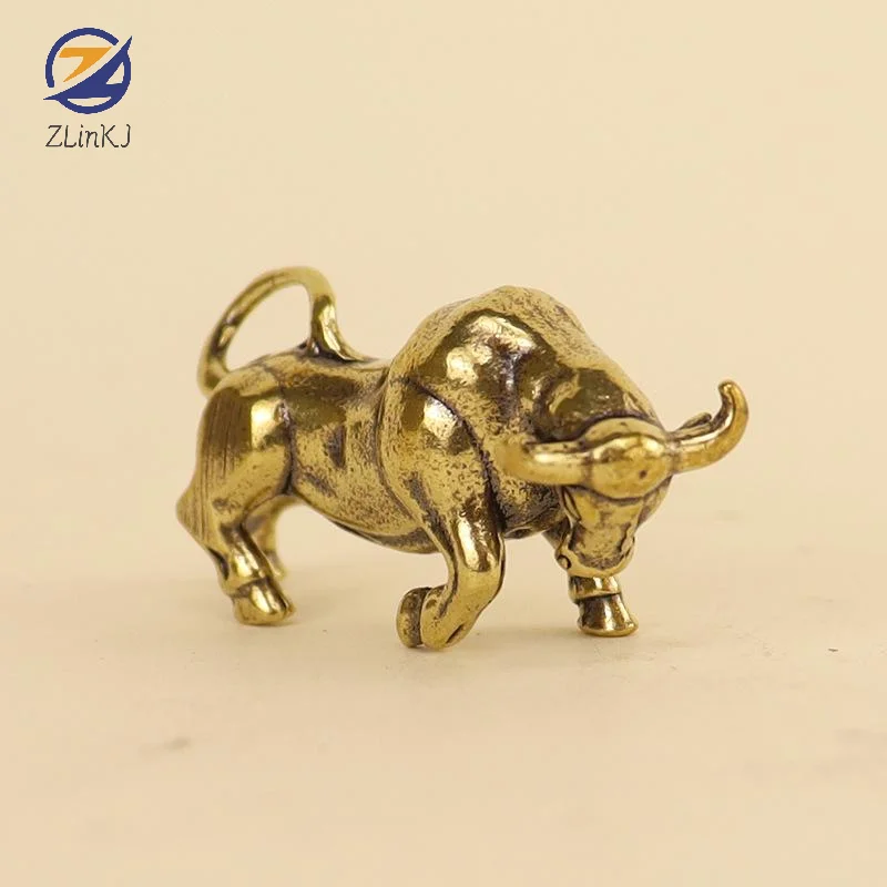 1 Piece Lucky Copper Animal Figurine Miniature Ornament Brass Bullfighting Statue For Home & Office Desk Decoration