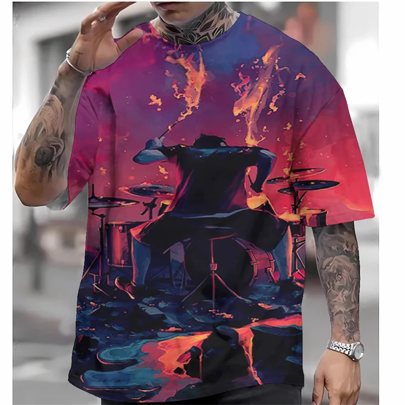 Retro Men's Short Sleeve T-shirt 3d Rock Music Print Tee Shirts For Men Clothing Summer Quick Dry Tees Top Street Harjauku 2024