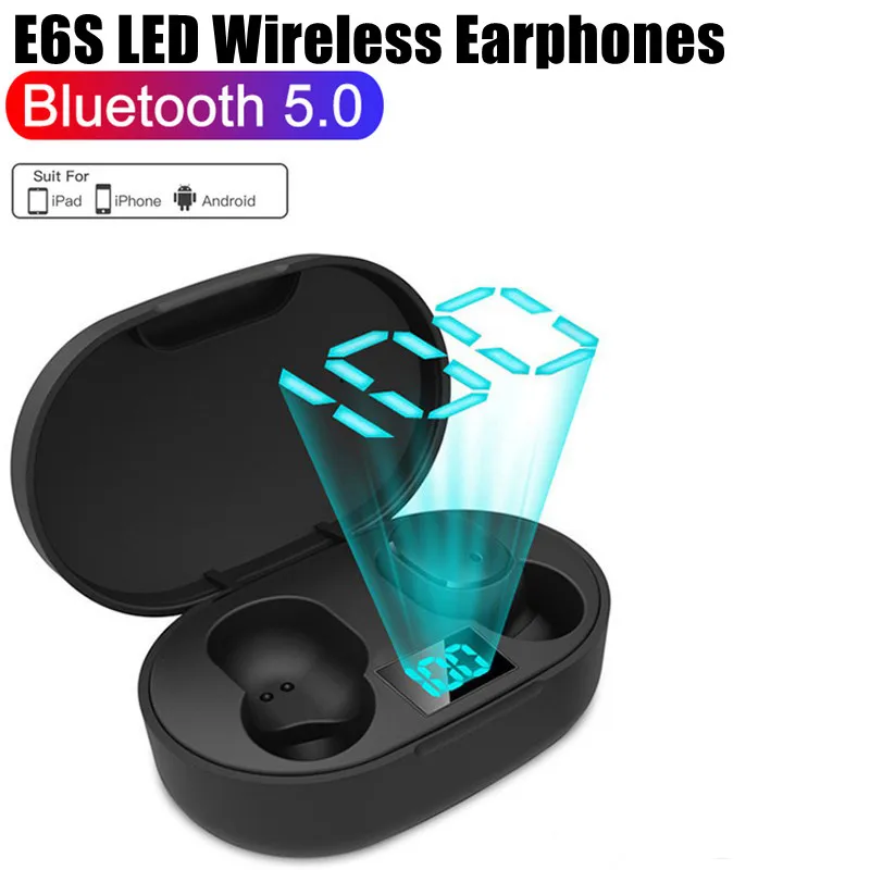 TWS E6S Bluetooth-наушники; Беспроводные наушники; Светодиодный дисплей; Шумоподавление; Наушники с микрофоном для Huawei, Xiaomi