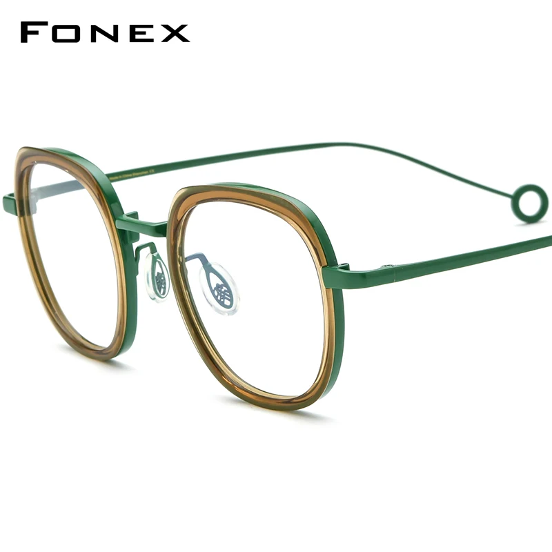 

FONEX Acetate Titanium Glasses Frame Men 2023 New Grace Retro Square Eyeglasses Women Eyewear B-07P