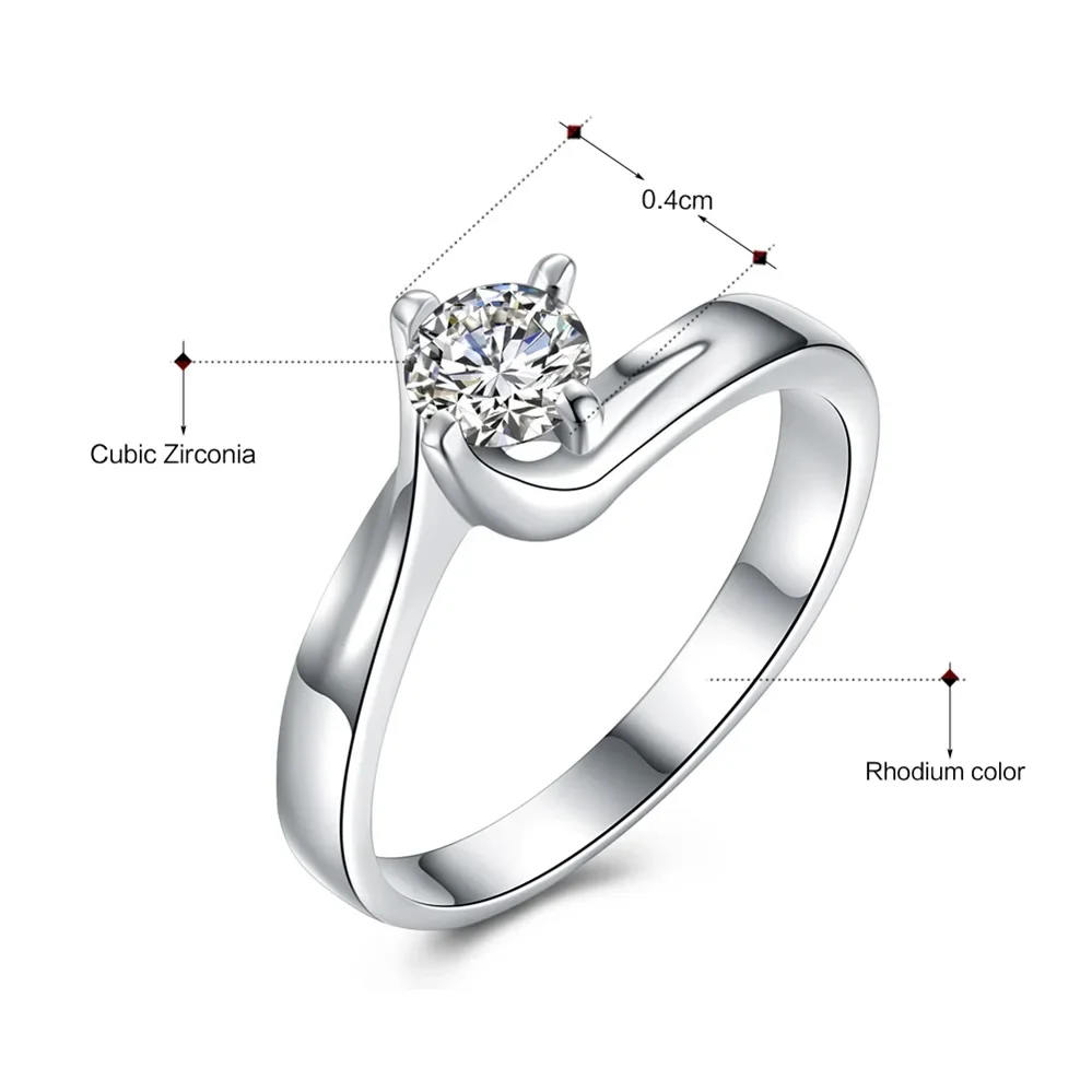 YLMyself 925 Sterling Silver Ring Round Cut Cubic Zirconia Crystal Engagement Jewelry High Quality Shiny Fashion Gift