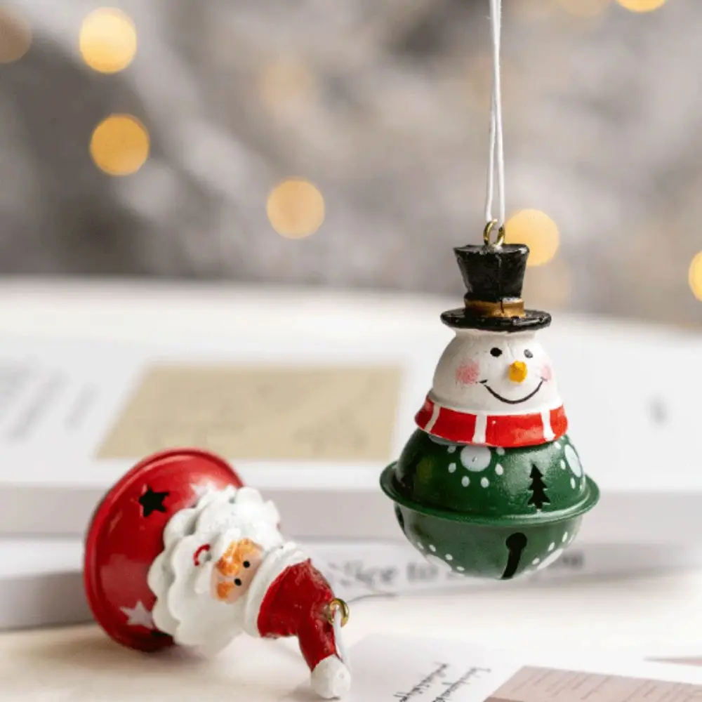 Cute Christmas Santa Bell Pendant Iron Art Rust-proof Snowman Bell Pendant Hanging Xmas Tree Ornaments Holiday